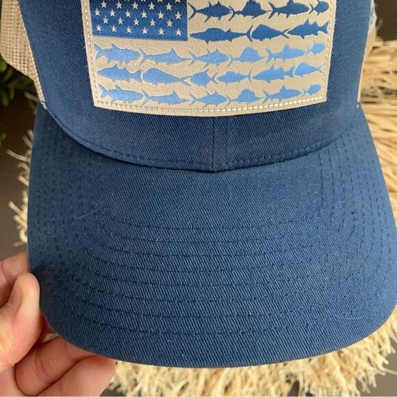 COLUMBIA Men’s PFG Mesh Snapback Fish Flag Hat Carbon/Ancient Fossil Blue Tan OS - Picture 5 of 16